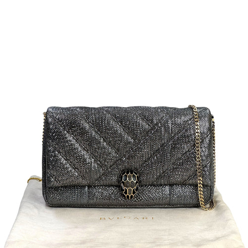 Bvlgari Serpenti Cabochon Shoulder Bag grey metallic leather