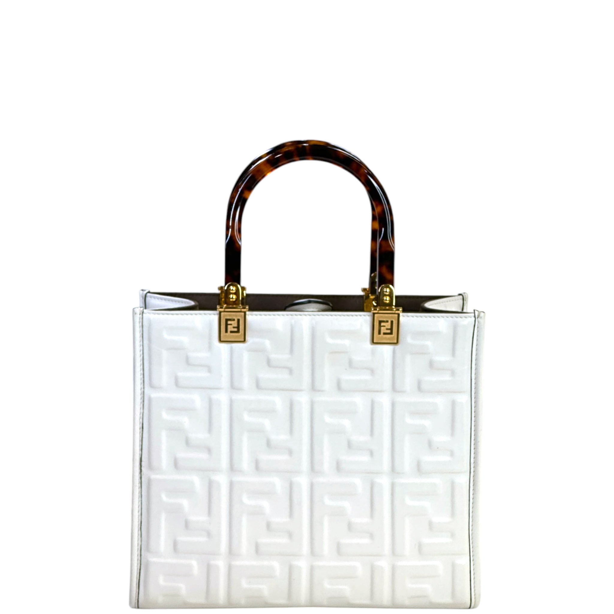 Fendi Sunshine Tote Small White Leather