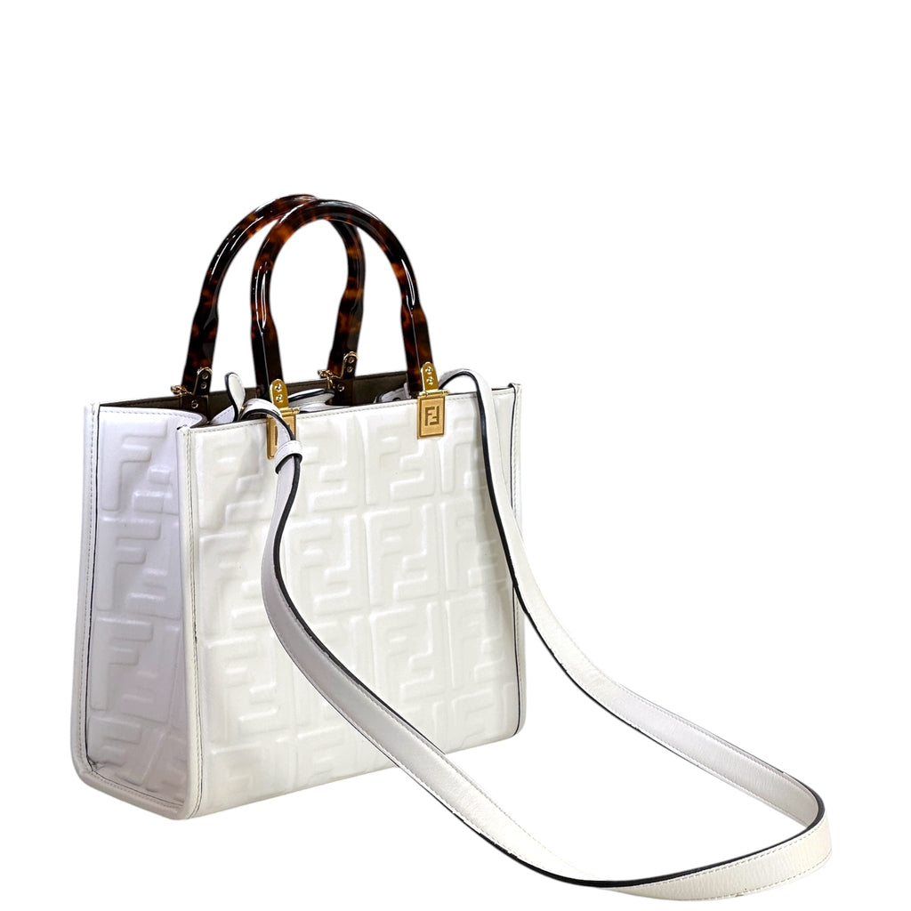 Fendi Sunshine Tote Small White Leather