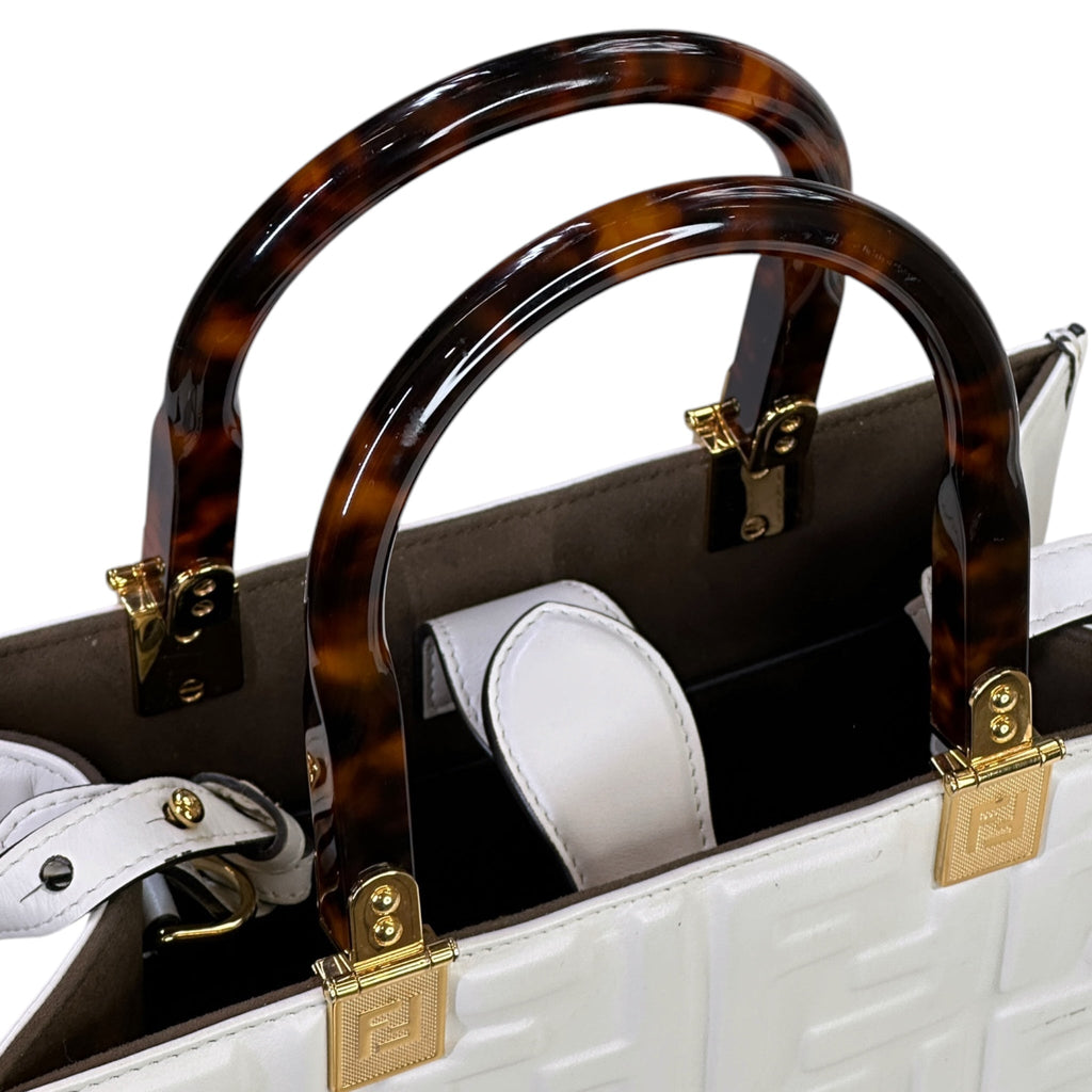 Fendi Sunshine Tote Small White Leather