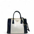 Prada Double Zip Tote Black/White Saffiano Leather
