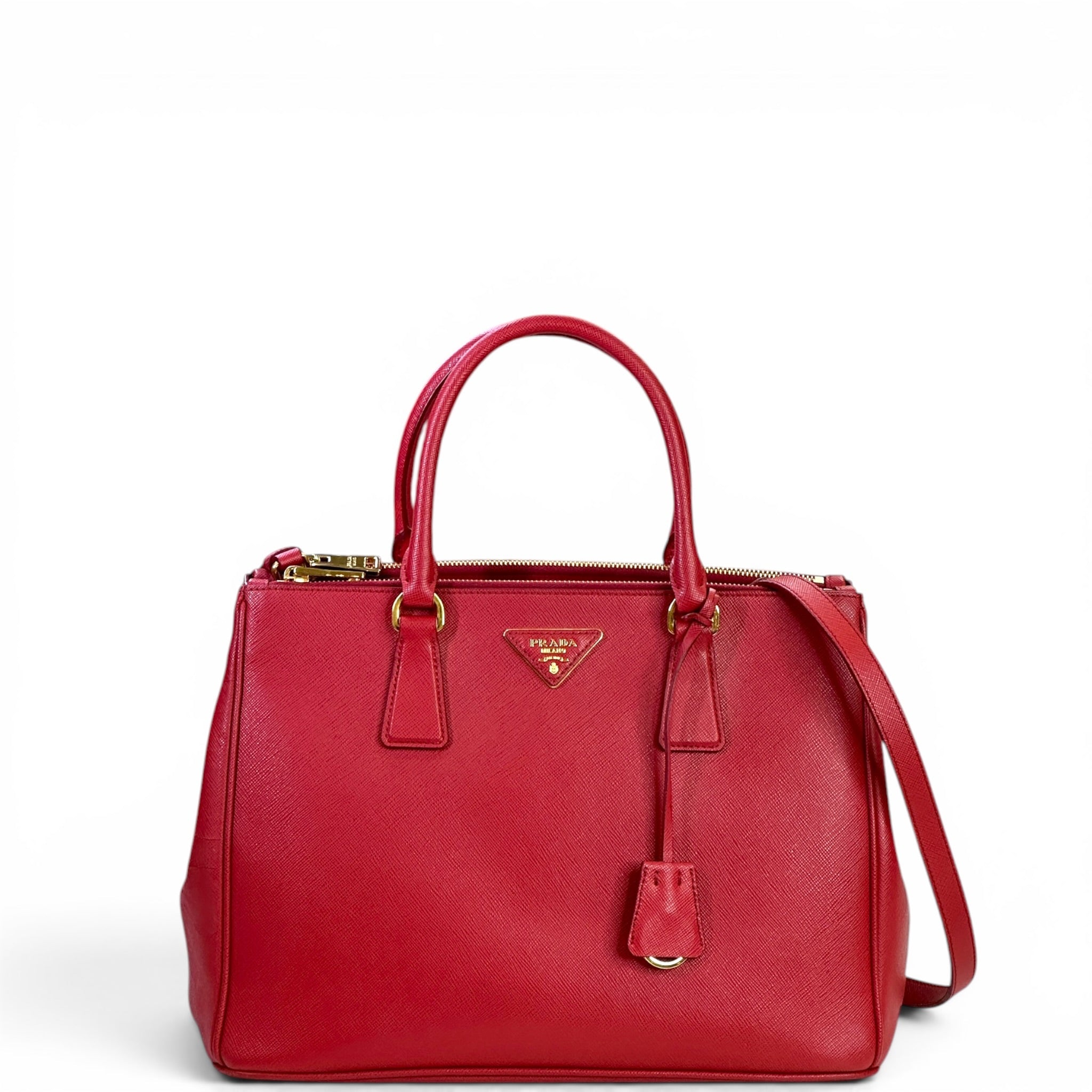 Prada Galleria Double Zip Tote Medium Red Saffiano Leather