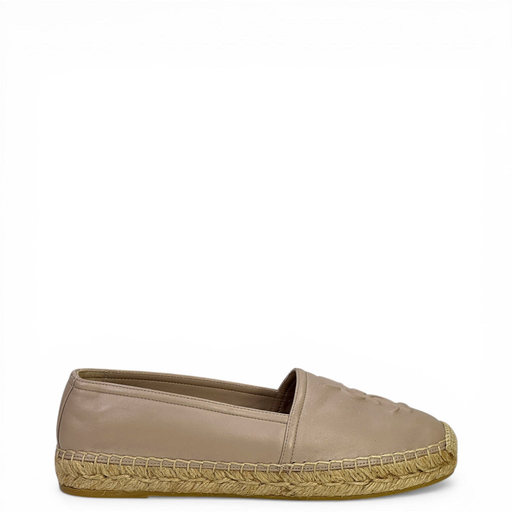 Saint Laurent Cassandre Espadrilles Beige Logo-Embossed Leather EU 36