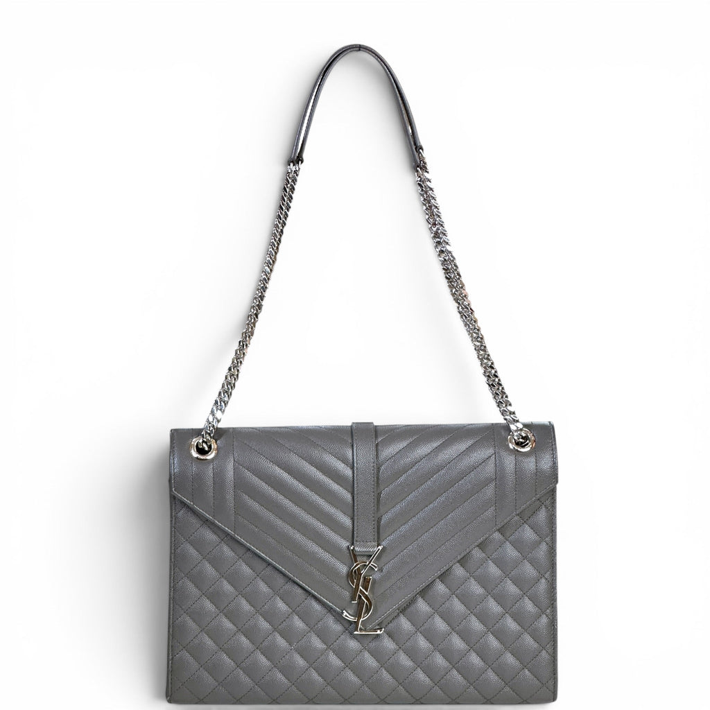 Saint Laurent Envelope Shoulder Bag Grey Quilted Grain De Poudre