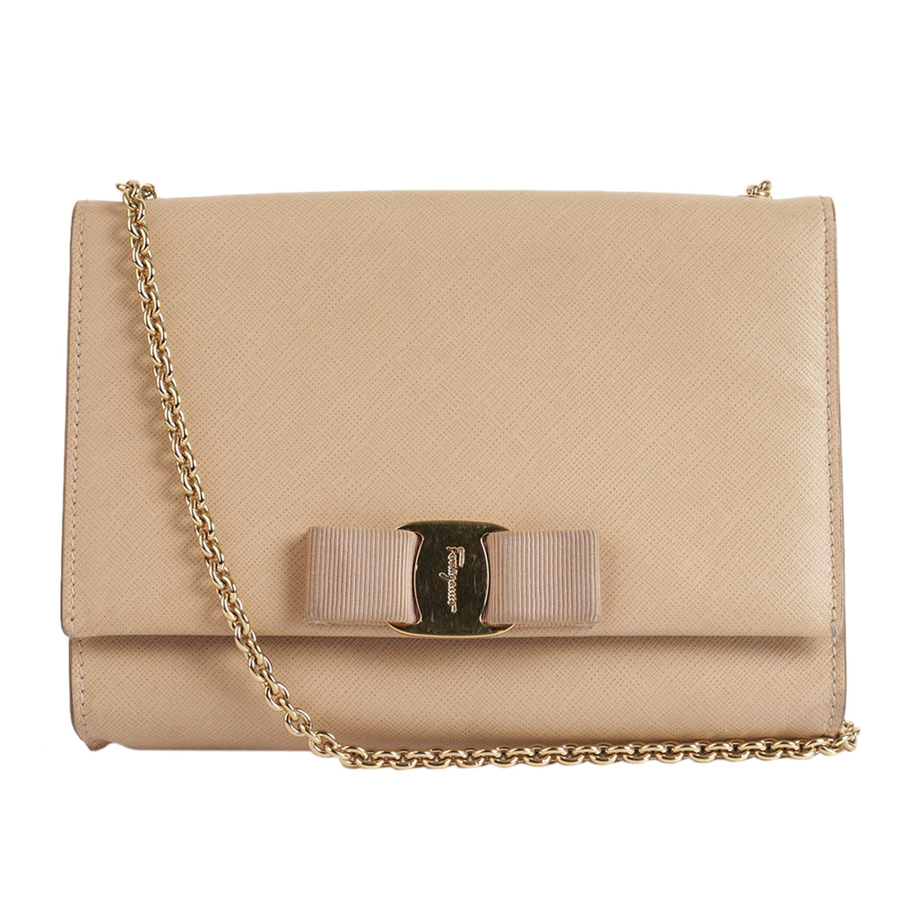 Salvatore Ferragamo Beige Miss Vara  Bow Textured  Leather Cross Body Bag