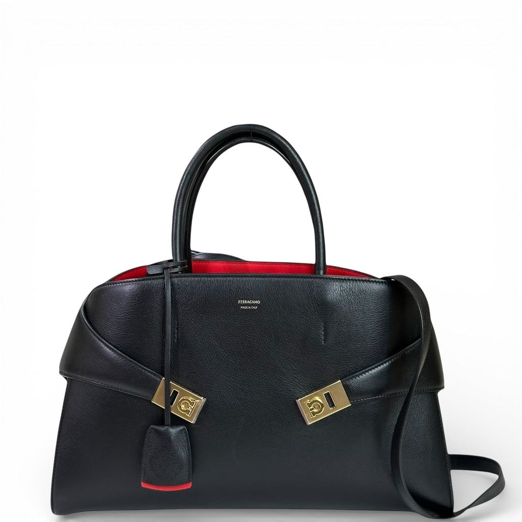 Salvatore Ferragamo Hug Bag Large Black Calfskin Leather