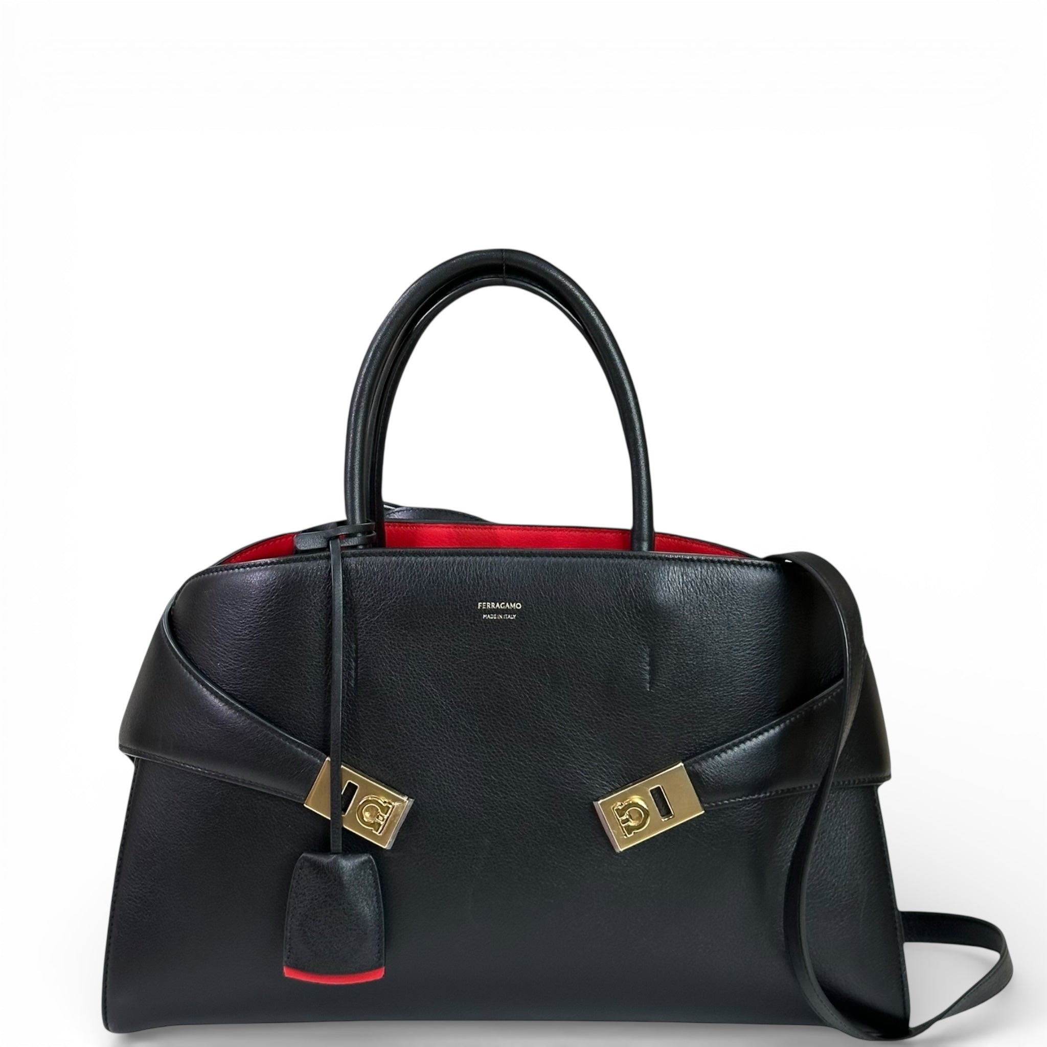 Salvatore Ferragamo Hug Bag Large Black Calfskin Leather