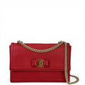 Salvatore Ferragamo Vara Bow Flap Chain Clutch Red Leather