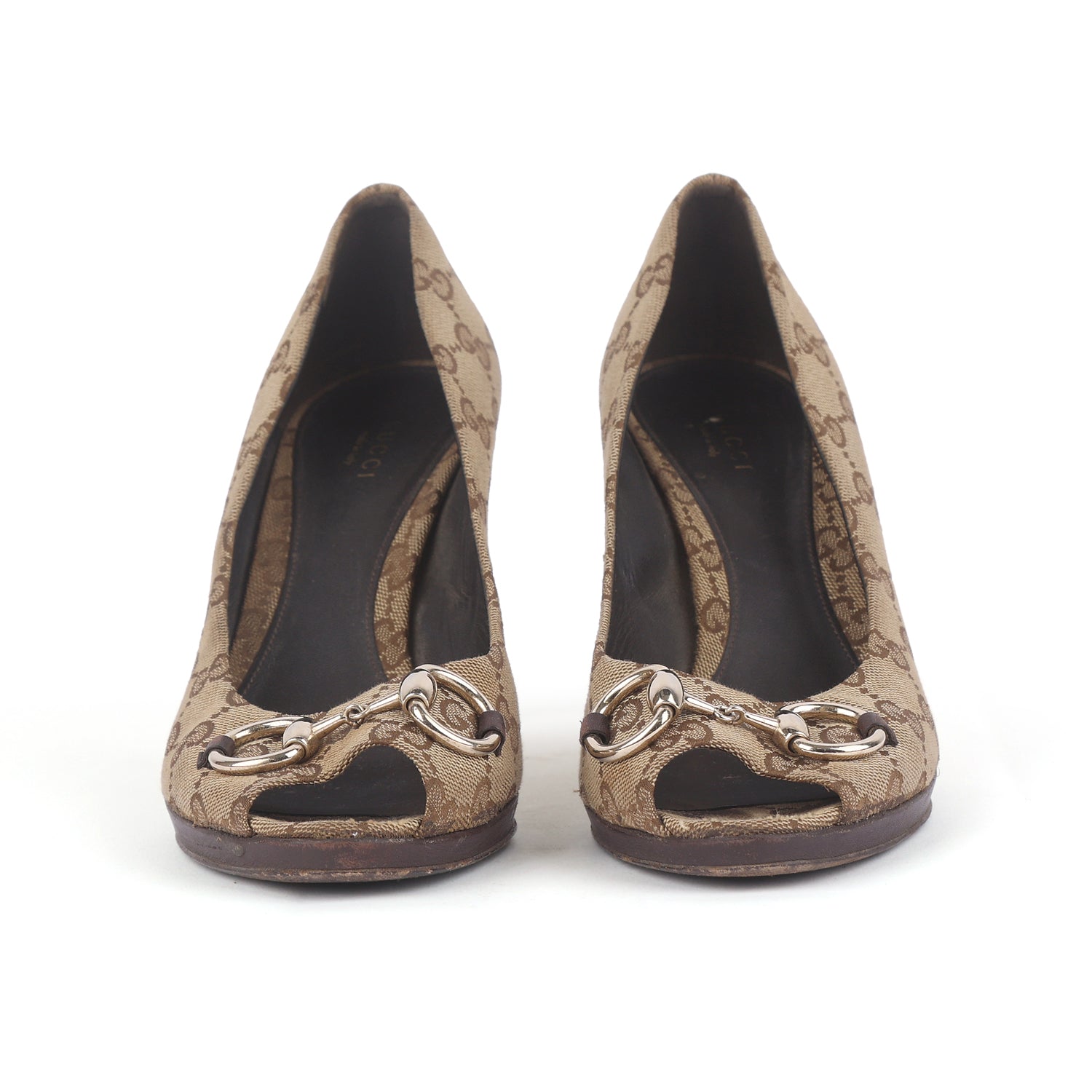 GG Canvas Horsebit Peep Toe Pump