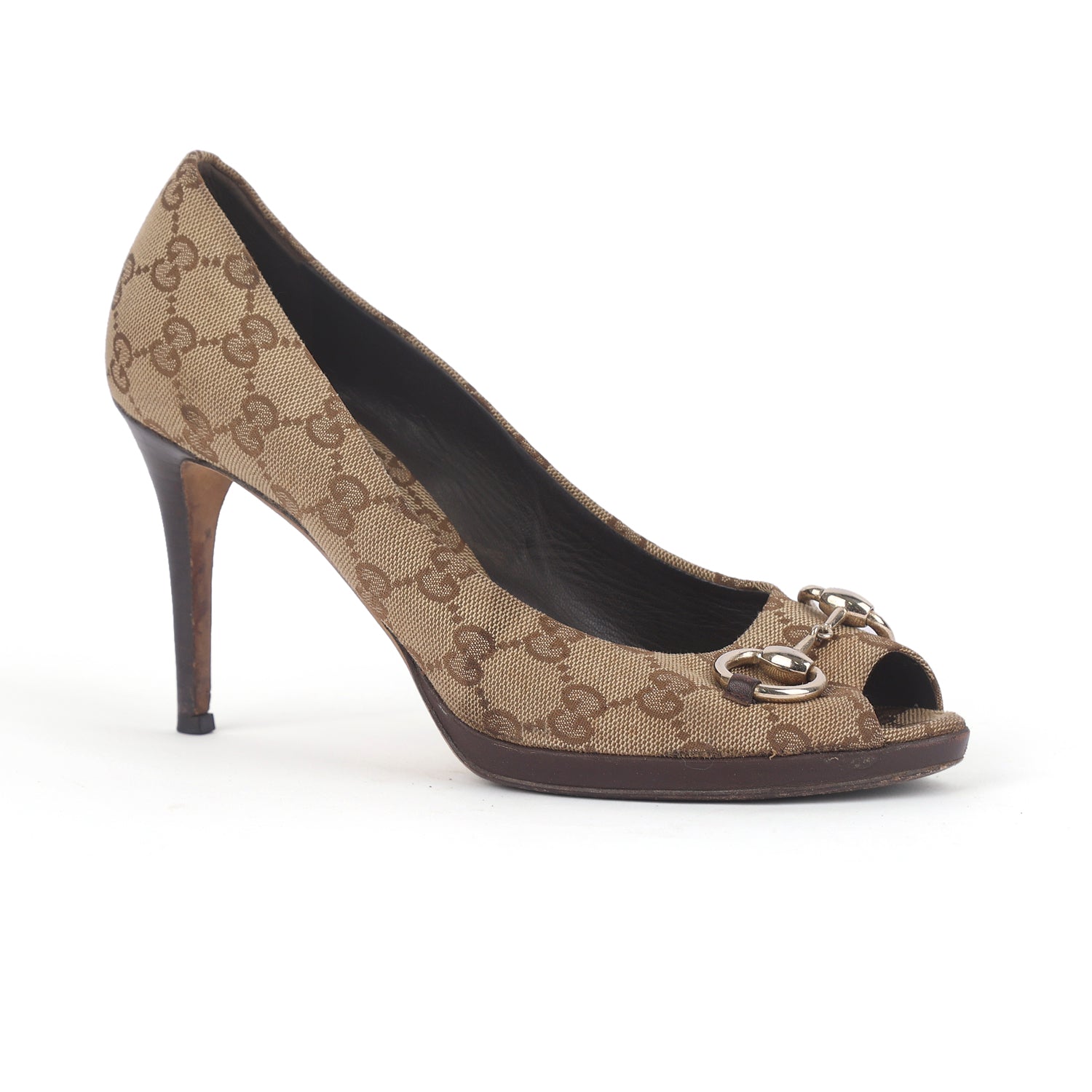 GG Canvas Horsebit Peep Toe Pump