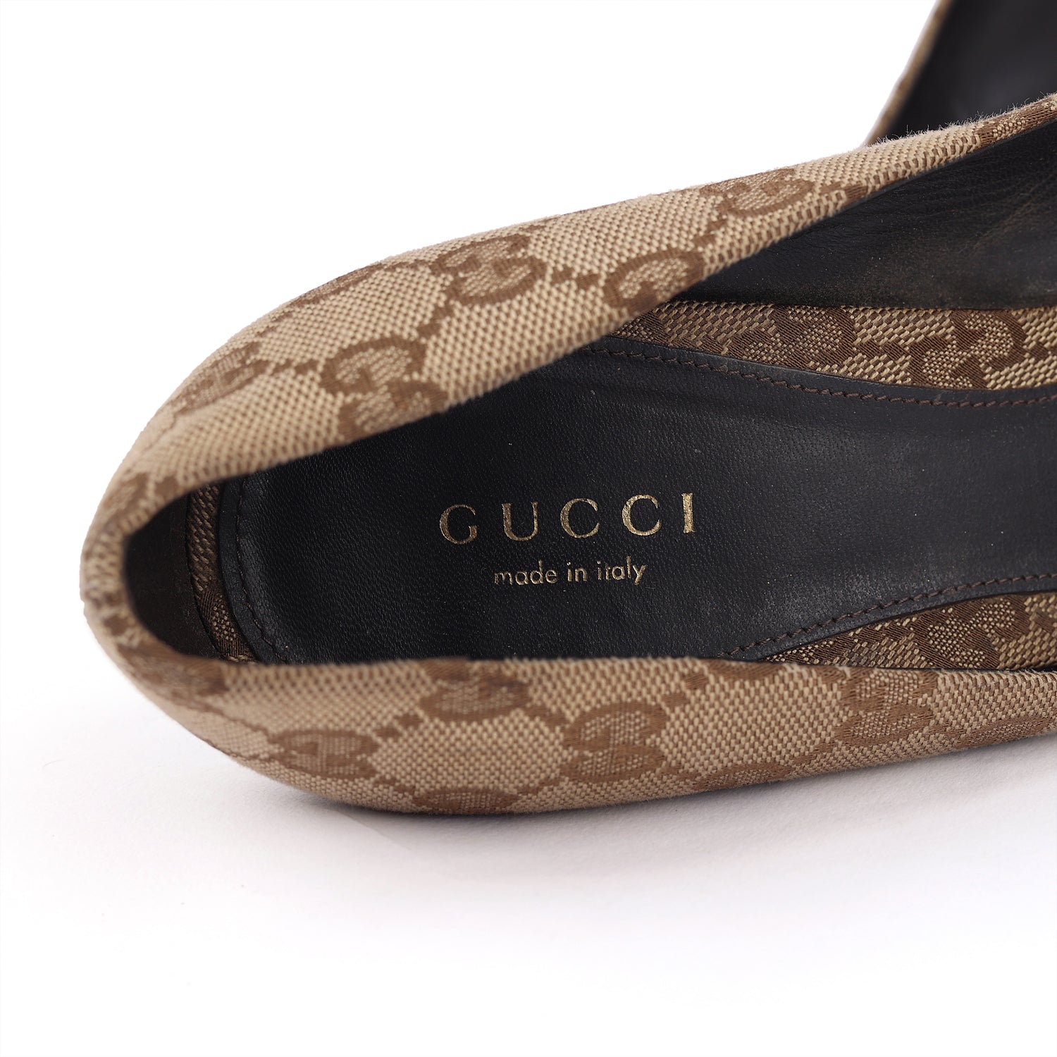 GG Canvas Horsebit Peep Toe Pump