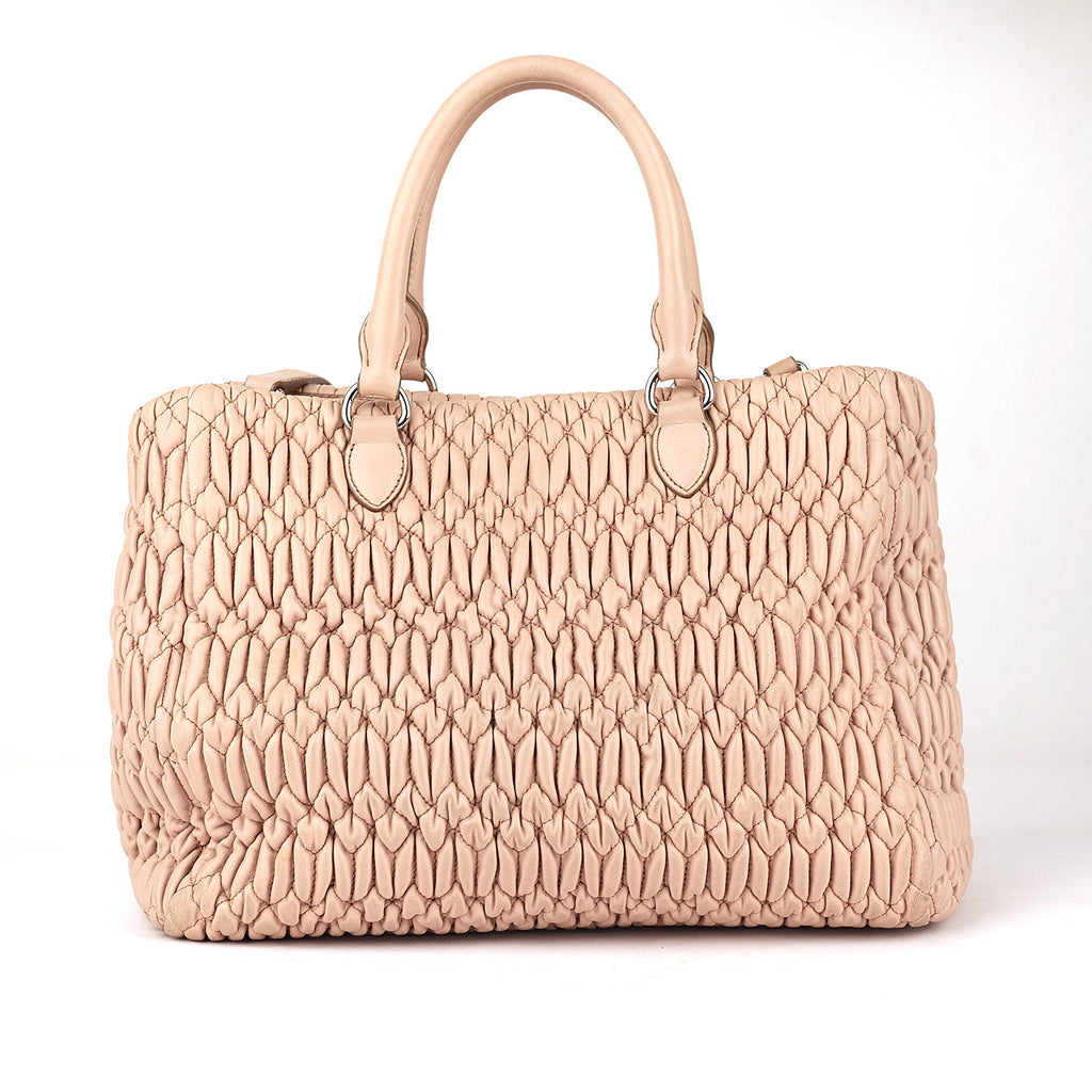 Miu Miu Pink Matelasse Nappa Leather Crystal Tote