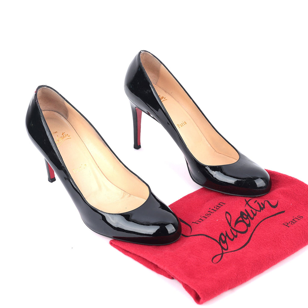 Christian Louboutin Black Patent Leather Simple Pumps Size 38.5
