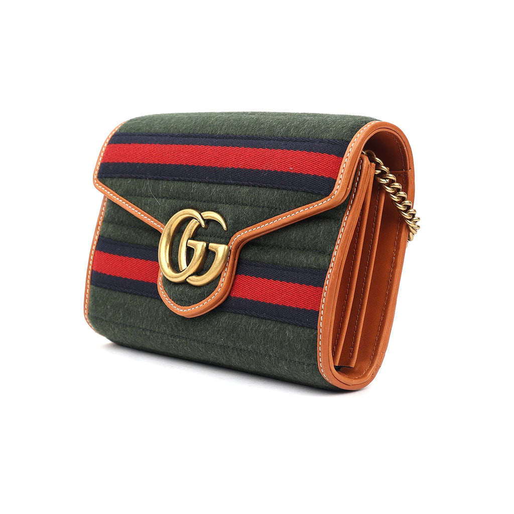 Gucci GG Marmont Striped Wool And Leather Shoulder Bag