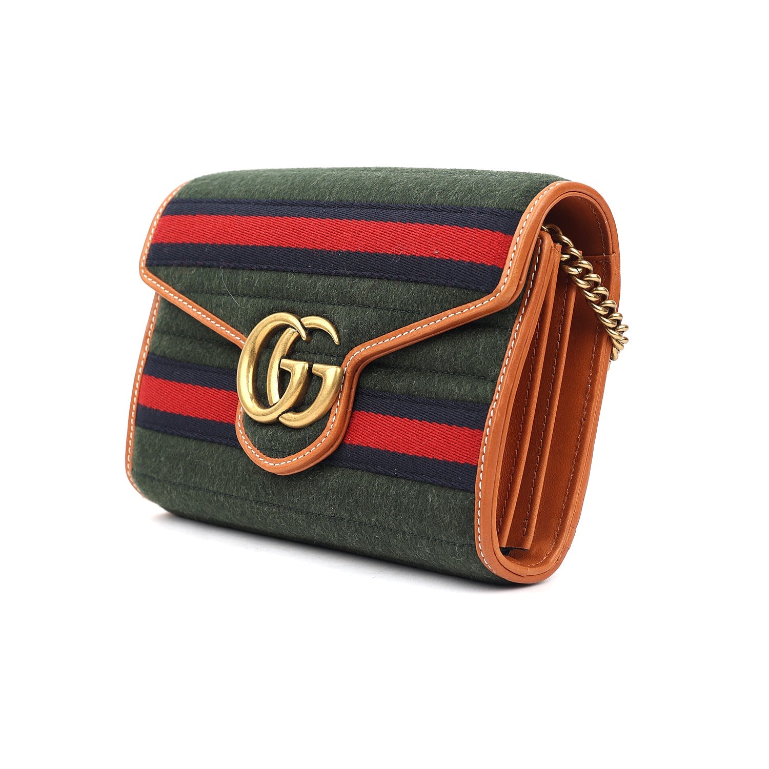 Gucci GG Marmont Striped Wool And Leather Shoulder Bag