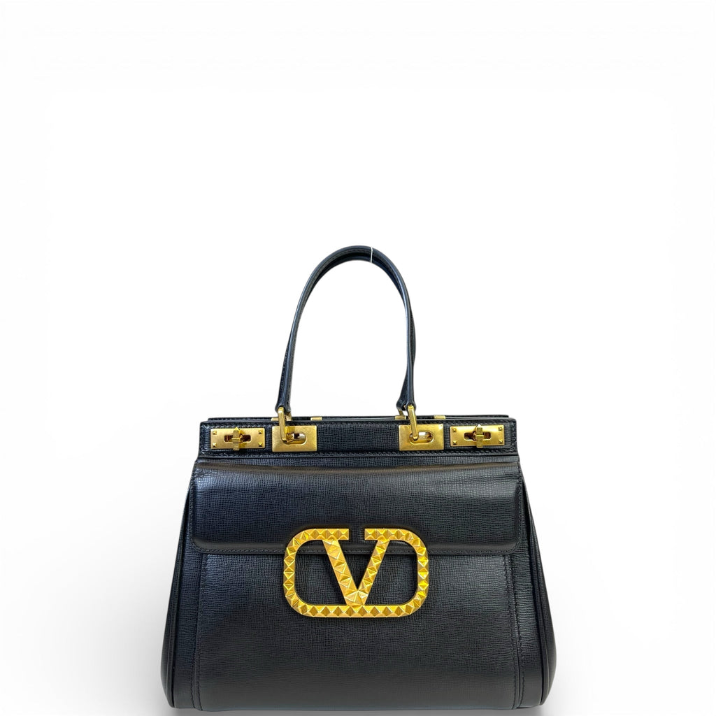 Valentino Garavani Rockstud Alcove Shoulder Bag Black Leather