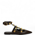 Valentino Garavani Roman Stud Ankle Strap Flats Brown Leather Size EU 40.5