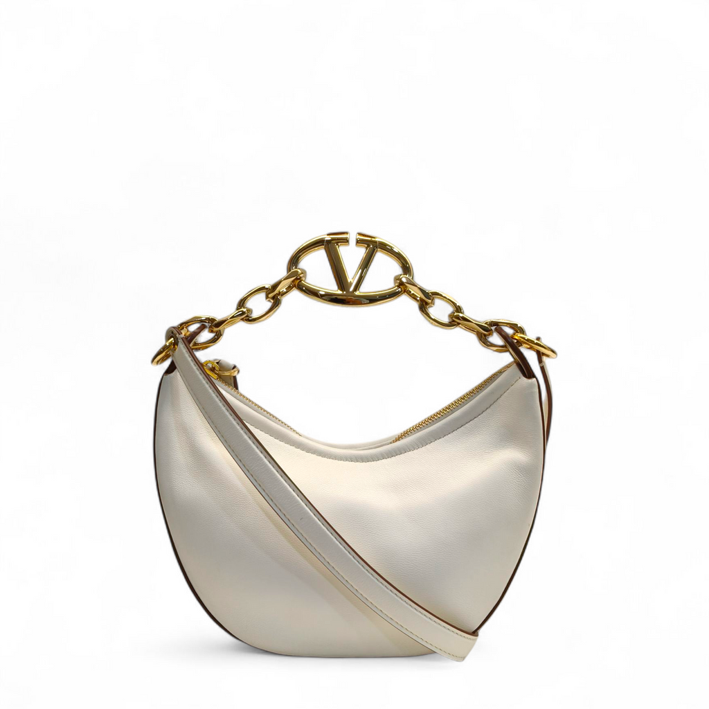 Valentino Moon Small Hobo Gold Metallic Calfskin Handbag