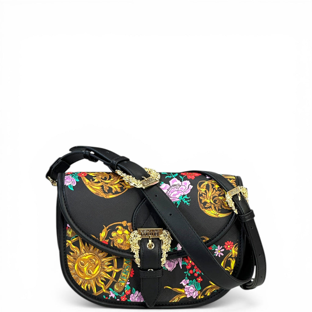 Versace Jeans Couture Crossbody Bag Black Floral Printed Leather