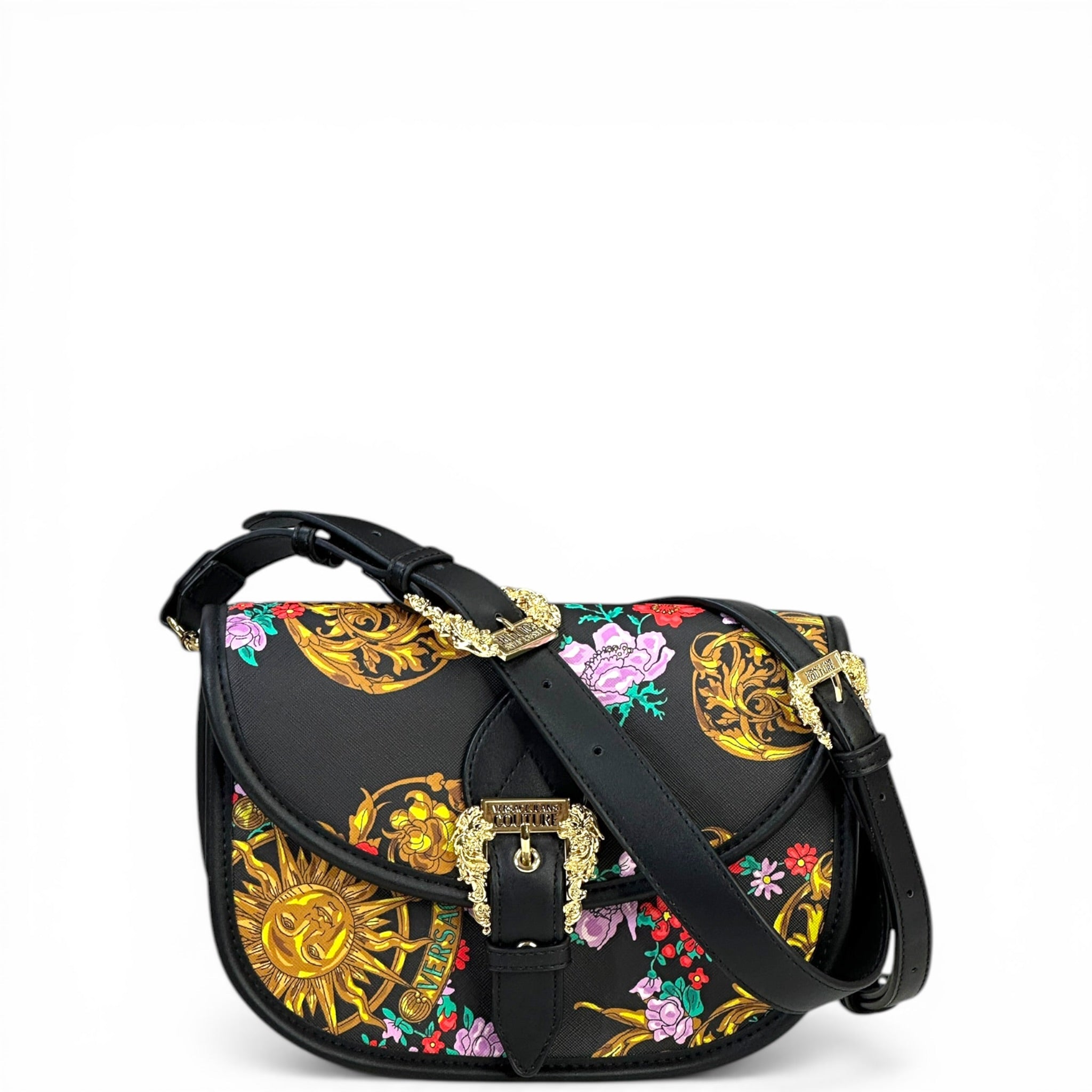 Versace Jeans Couture Crossbody Bag Black Floral Printed Leather