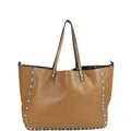 Brown Pebbled Leather Medium Rockstud Trapeze Tote Bag