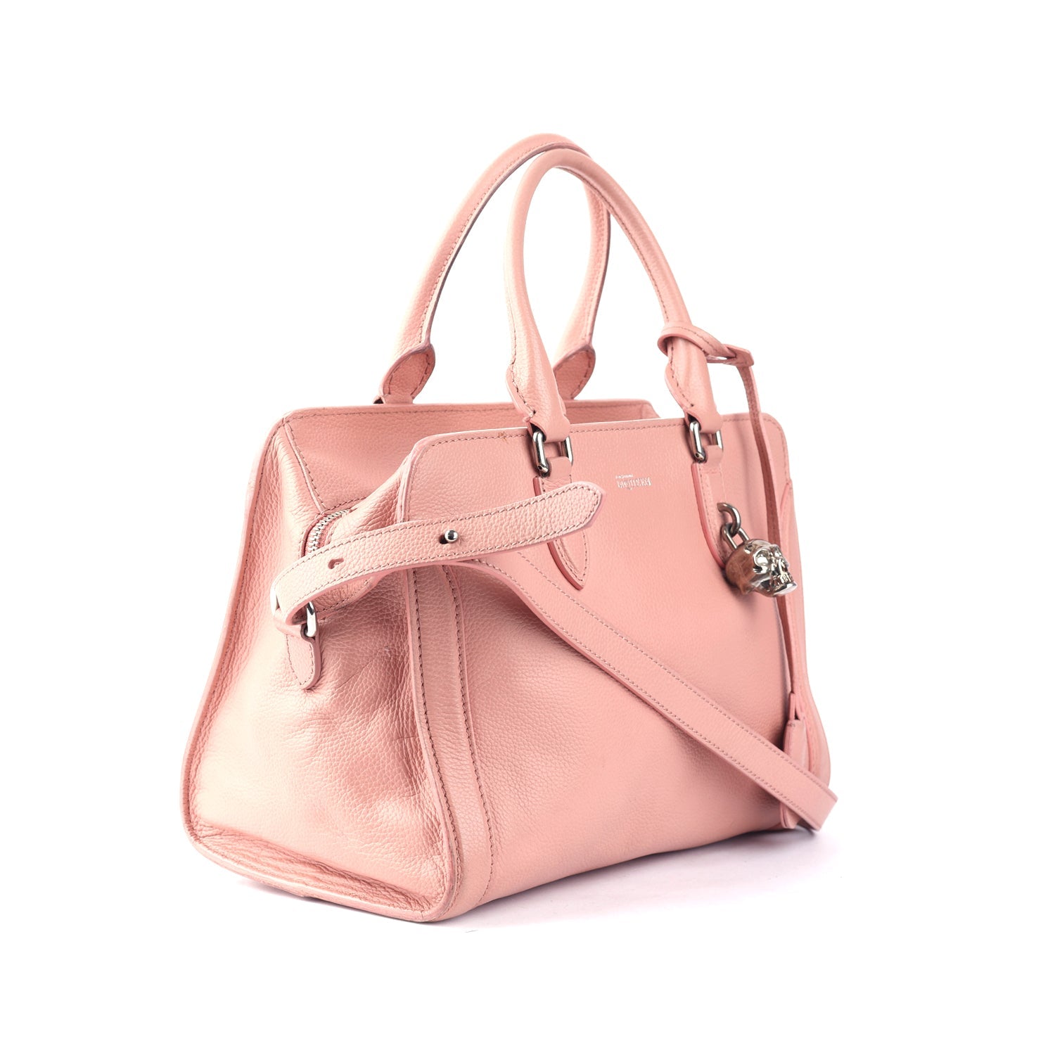 Peach Leather Skull Padlock Tote