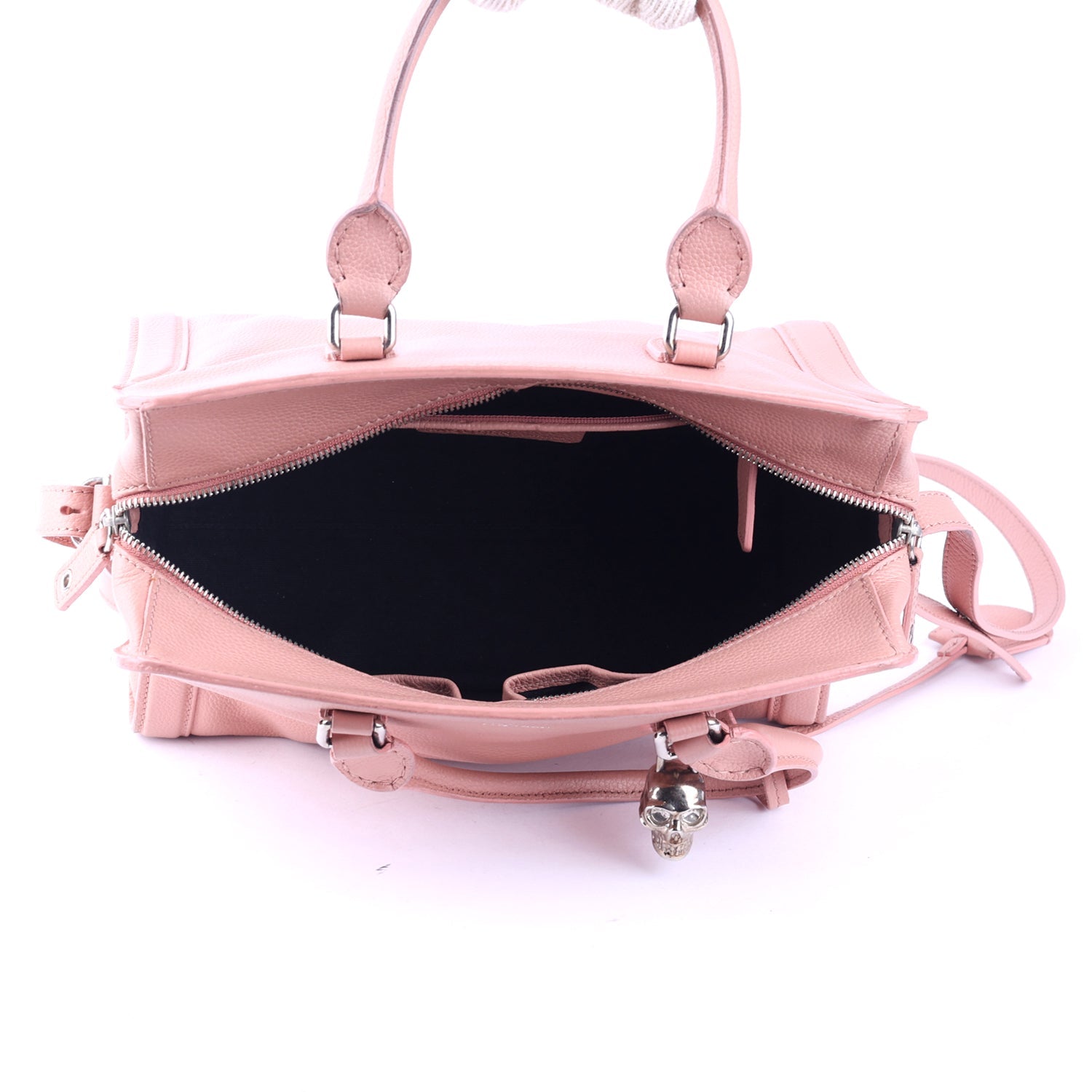 Peach Leather Skull Padlock Tote