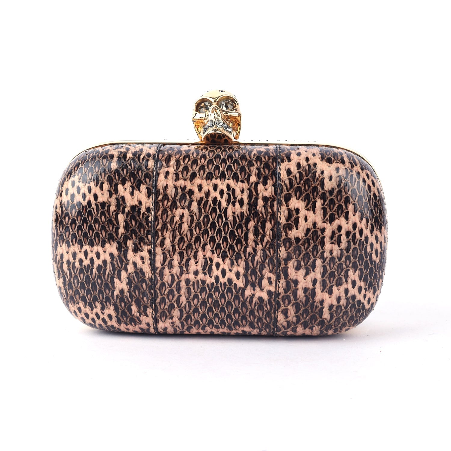 ALEXANDER MCQUEEN Python Skull Box Clutch Brown