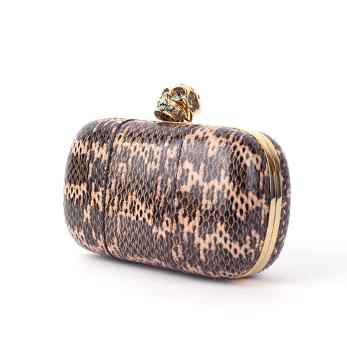 ALEXANDER MCQUEEN Python Skull Box Clutch Brown