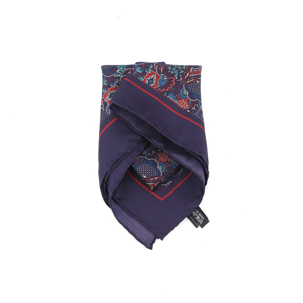 Salvatore Ferragamo Silk Pocket Square Navy Maroon Green