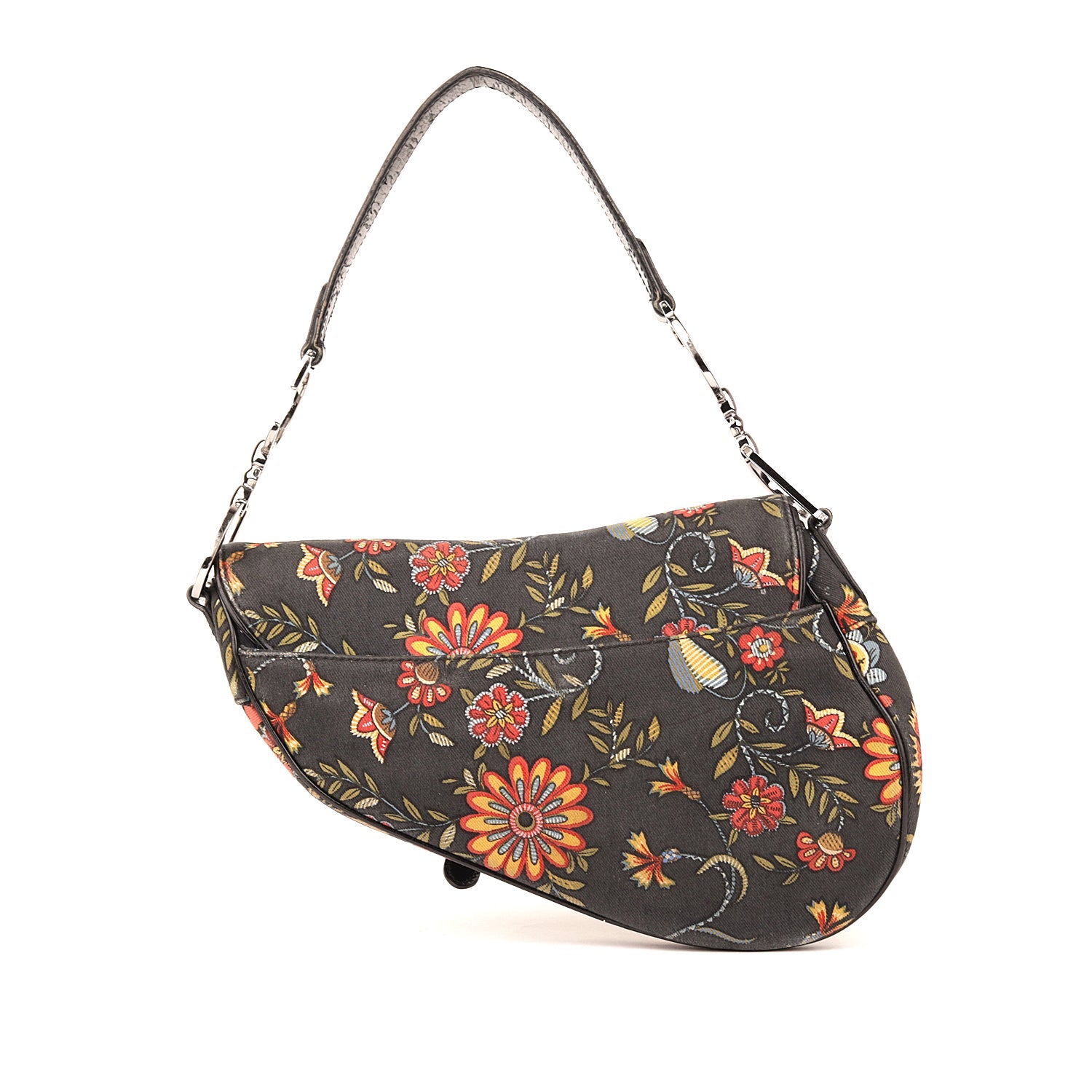 Christian Dior Saddle Vintage Floral Print Canvas Leather Bag