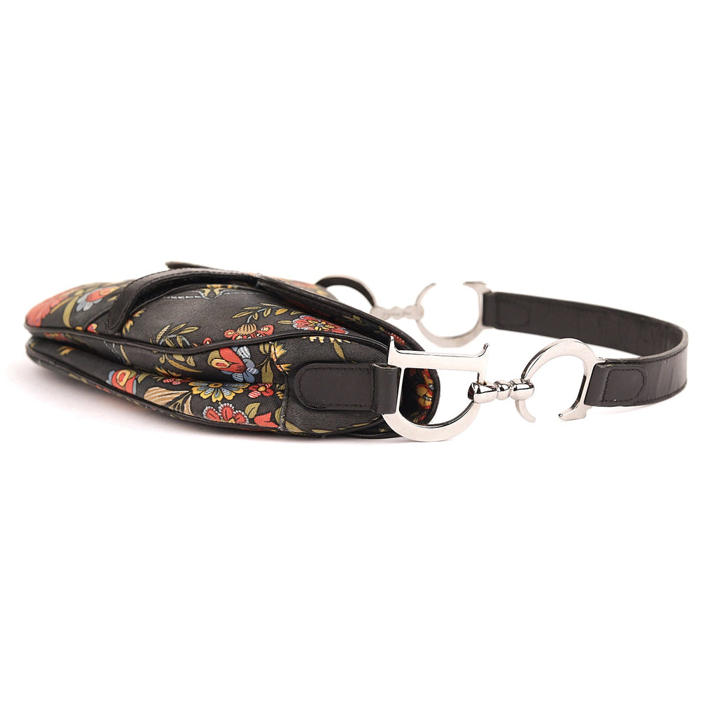 Christian Dior Saddle Vintage Floral Print Canvas Leather Bag