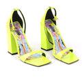 Versace Patent Leather Block-heel Sandals In Neon Yellow - Size EU 38.5