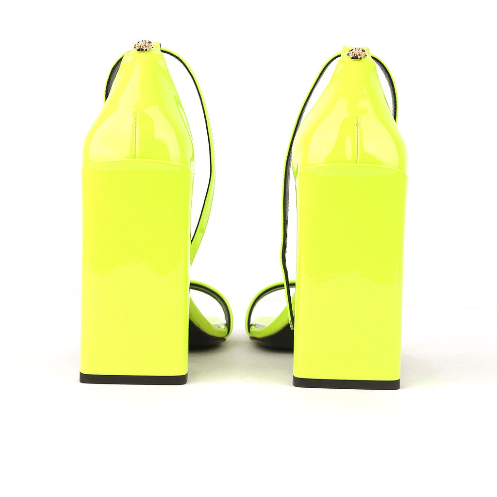 Versace Patent Leather Block-heel Sandals In Neon Yellow - Size EU 38.5